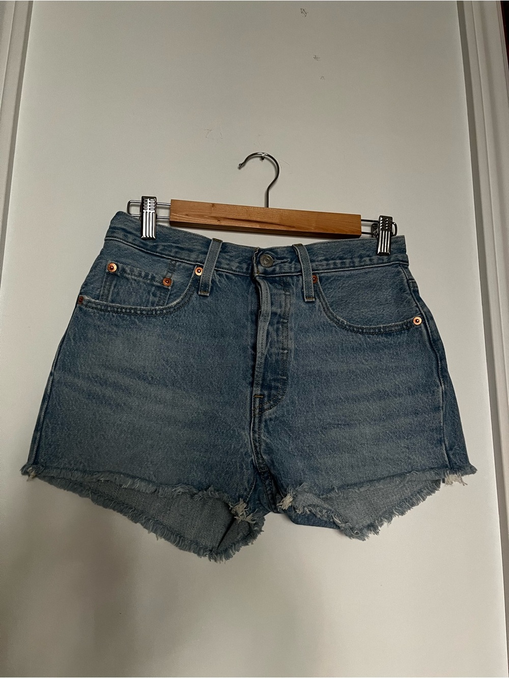 Levi's Medium Blue High-Rise Cutoff Jean 501 Shorts